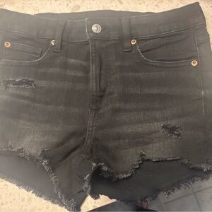 American Eagle Outfitters Dark Gray/Black Distressed Jean Shortie Shorts